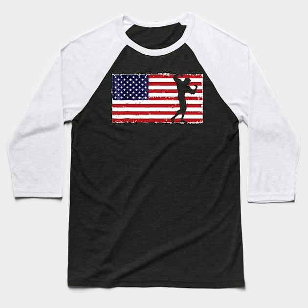 4th of July Shirt - Bodybuilding Gym USA Flag Baseball T-Shirt by Haley Tokey